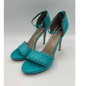 Michael Antonio Teal Blue Scalloped Laser Cut Ankle Strap Stiletto Heels Size 11
